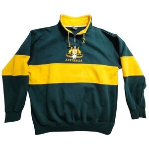 Australia Outback Quarter Zip Sweatshirt Men Large Green Yellow Embroidered Logo